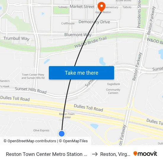 Reston Town Center Metro Station S Bay B to Reston, Virginia map