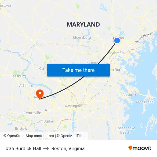 #35 Burdick Hall to Reston, Virginia map