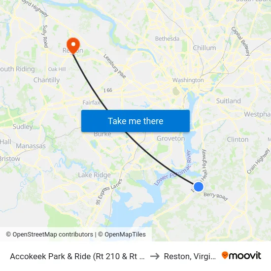 Accokeek Park & Ride (Rt 210 & Rt 373) to Reston, Virginia map