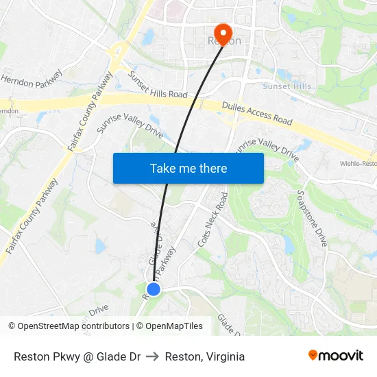 Reston Pkwy @ Glade Dr to Reston, Virginia map