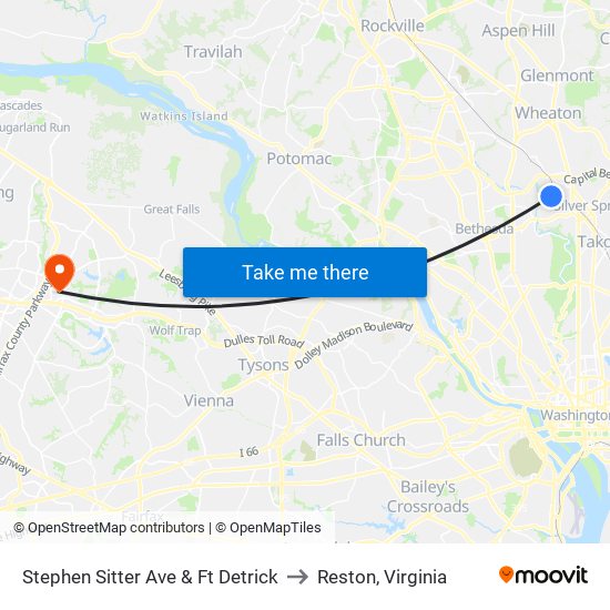 Stephen Sitter Ave & Ft Detrick to Reston, Virginia map