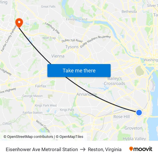 Eisenhower Ave Metrorail Station to Reston, Virginia map