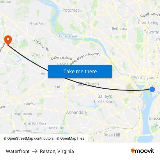 Waterfront to Reston, Virginia map