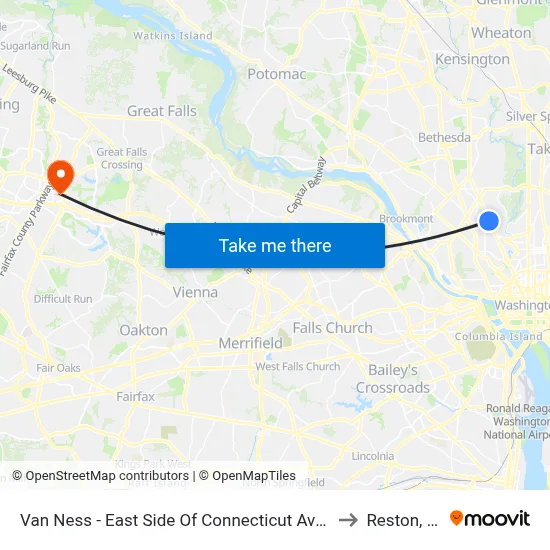 Van Ness - East Side Of Connecticut Ave. North Of Veazy St. NW to Reston, Virginia map