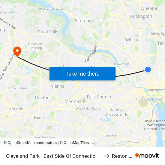 Cleveland Park - East Side Of Connecticut Ave., North Of Ordway St. NW to Reston, Virginia map