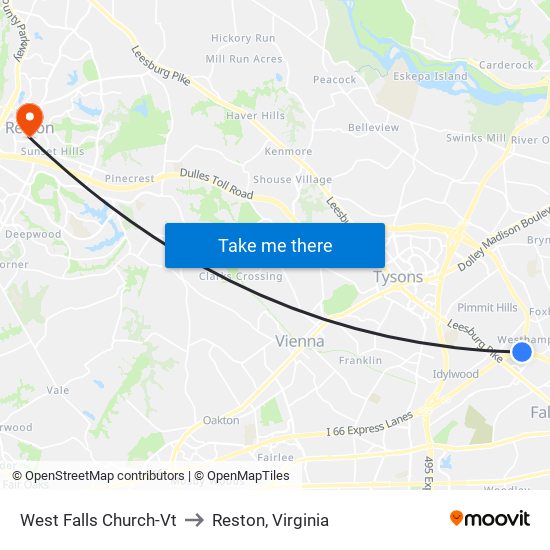 West Falls Church-Vt to Reston, Virginia map