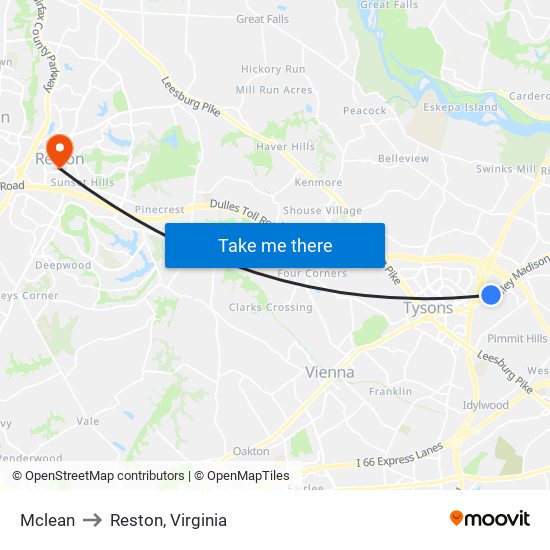 Mclean to Reston, Virginia map