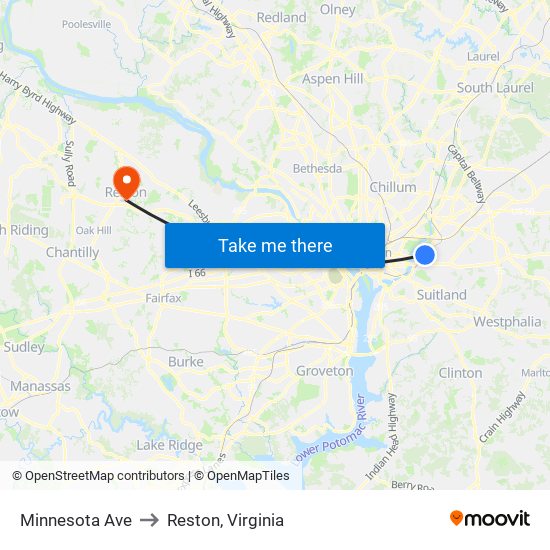 Minnesota Ave to Reston, Virginia map