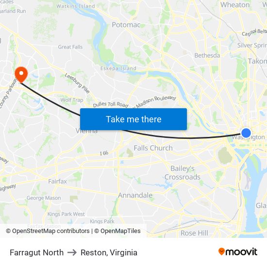 Farragut North to Reston, Virginia map