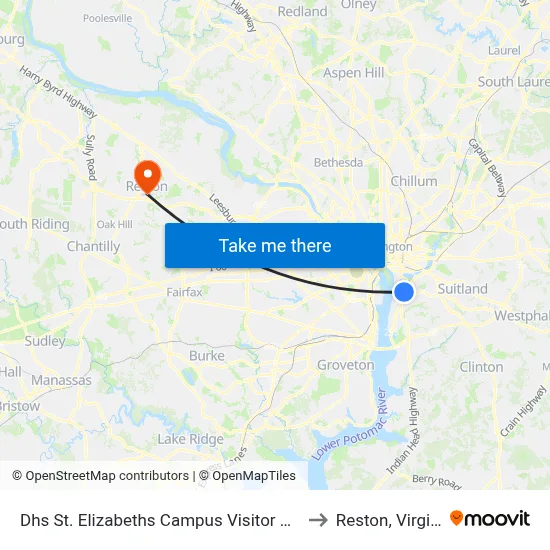 Dhs St. Elizabeths Campus Visitor Center to Reston, Virginia map