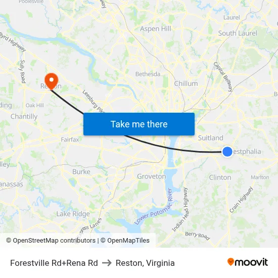 Forestville Rd+Rena Rd to Reston, Virginia map