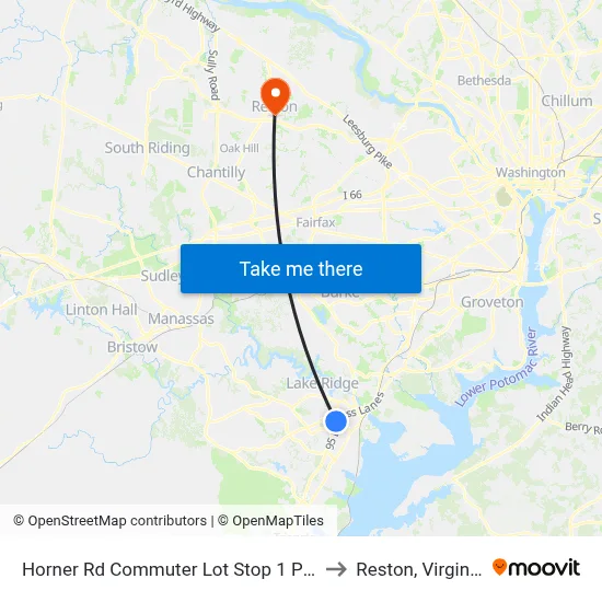 Horner Rd Commuter Lot Stop 1 PM to Reston, Virginia map