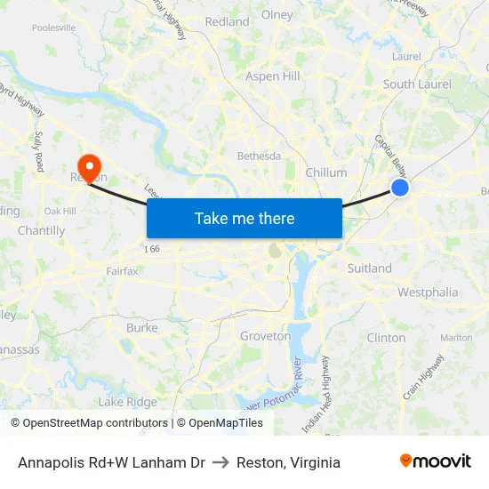 Annapolis Rd+W Lanham Dr to Reston, Virginia map