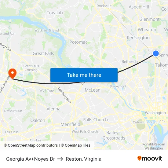 Georgia Av+Noyes Dr to Reston, Virginia map