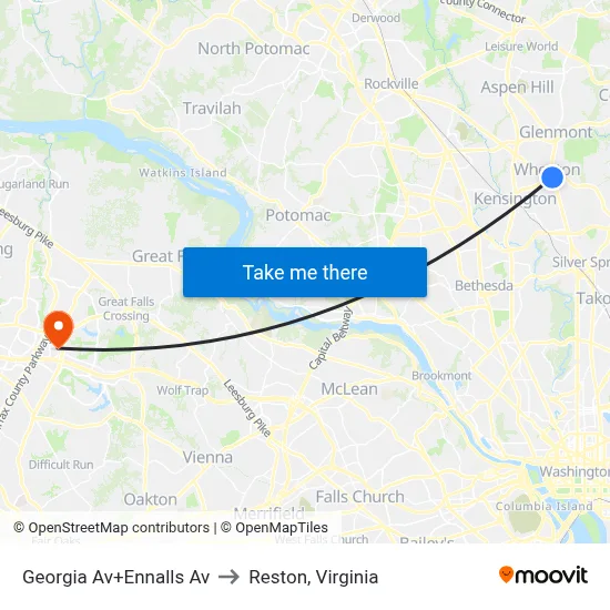 Georgia Av+Ennalls Av to Reston, Virginia map