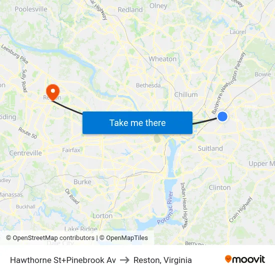 Hawthorne St+Pinebrook Av to Reston, Virginia map