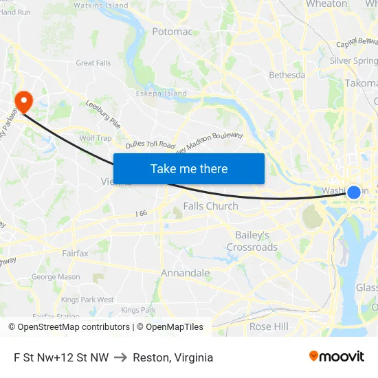 F St Nw+12 St NW to Reston, Virginia map