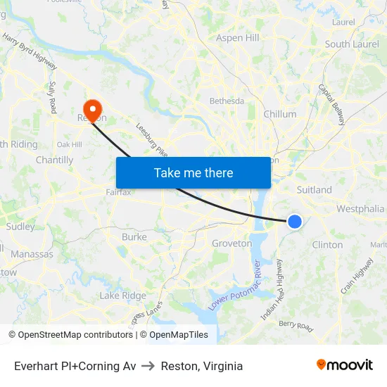 Everhart Pl+Corning Av to Reston, Virginia map