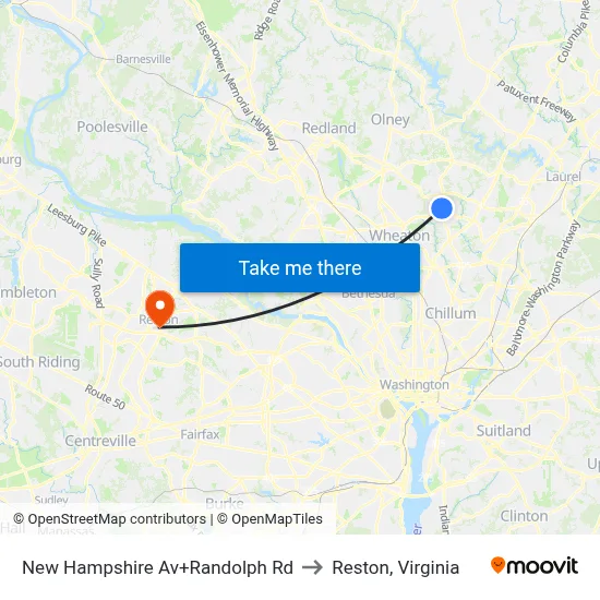 New Hampshire Av+Randolph Rd to Reston, Virginia map