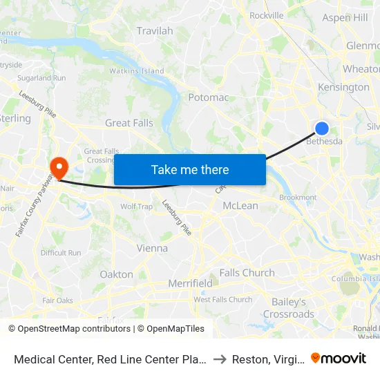 Medical Center, Red Line Center Platform to Reston, Virginia map