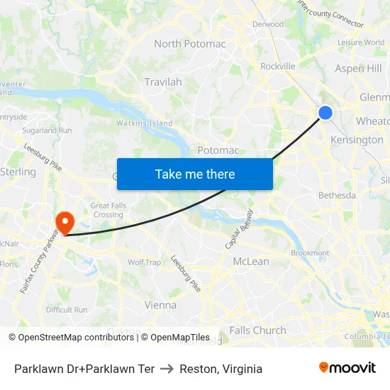 Parklawn Dr+Parklawn Ter to Reston, Virginia map