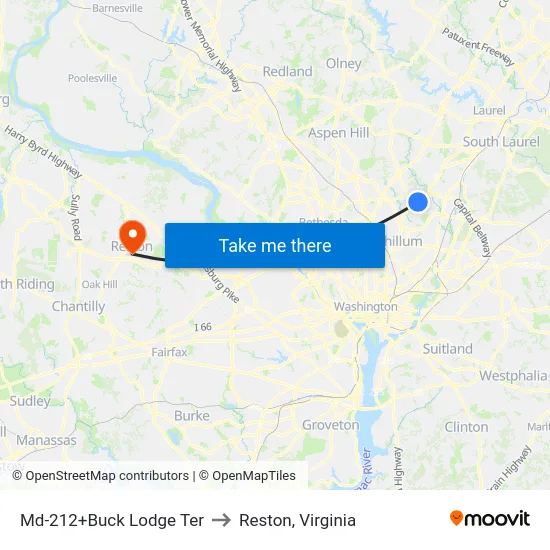 Md-212+Buck Lodge Ter to Reston, Virginia map