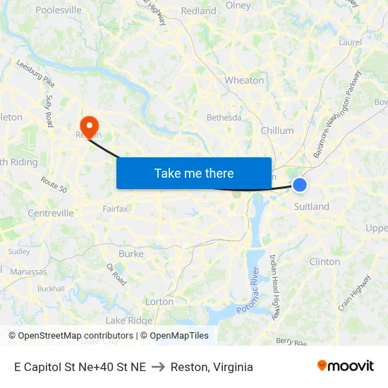E Capitol St Ne+40 St NE to Reston, Virginia map