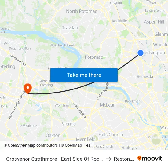 Grosvenor-Strathmore - East Side Of Rockville Pike Near Tuckerman Ln. to Reston, Virginia map