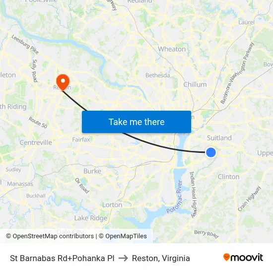St Barnabas Rd+Pohanka Pl to Reston, Virginia map