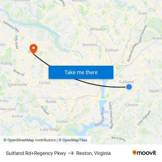 Suitland Rd+Regency Pkwy to Reston, Virginia map
