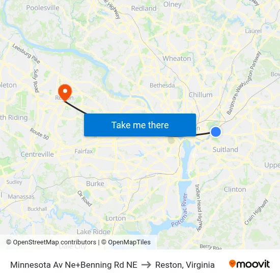 Minnesota Av Ne+Benning Rd NE to Reston, Virginia map