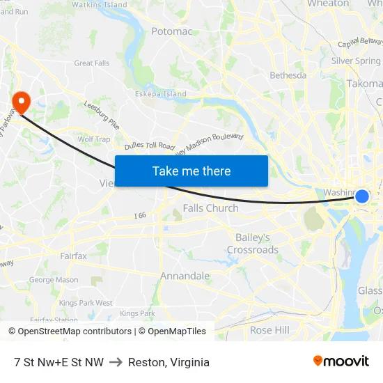 7 St Nw+E St NW to Reston, Virginia map