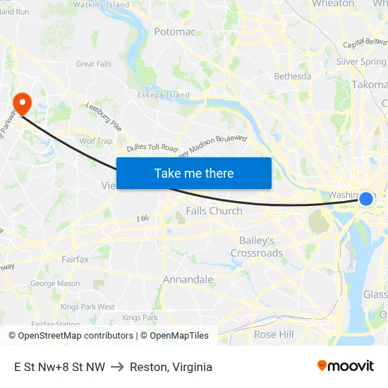 E St Nw+8 St NW to Reston, Virginia map