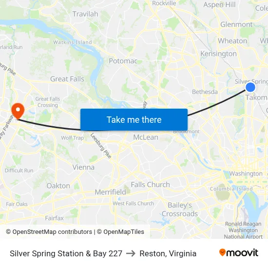Silver Spring Station & Bay 227 to Reston, Virginia map