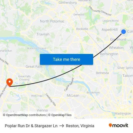 Poplar Run Dr & Stargazer Ln to Reston, Virginia map