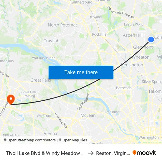 Tivoli Lake Blvd & Windy Meadow Ln to Reston, Virginia map