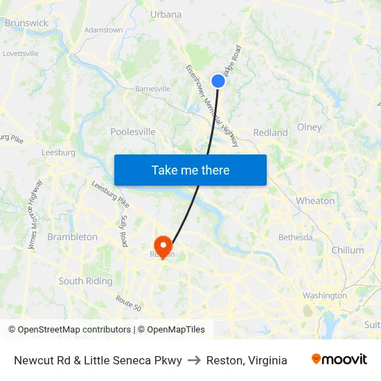 Newcut Rd & Little Seneca Pkwy to Reston, Virginia map