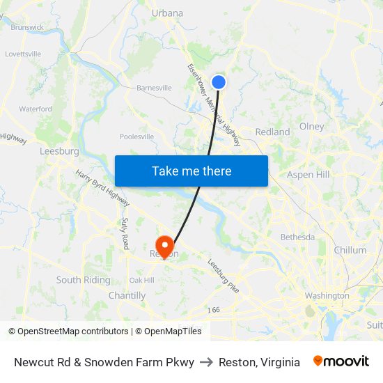 Newcut Rd & Snowden Farm Pkwy to Reston, Virginia map