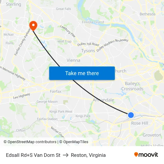 Edsall Rd+S Van Dorn St to Reston, Virginia map