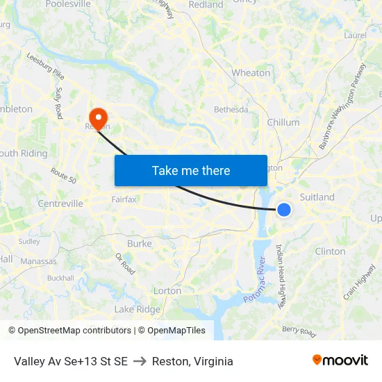 Valley Av Se+13 St SE to Reston, Virginia map