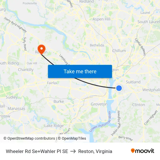Wheeler Rd Se+Wahler Pl SE to Reston, Virginia map
