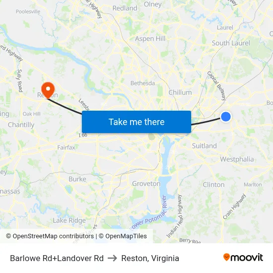 Barlowe Rd+Landover Rd to Reston, Virginia map