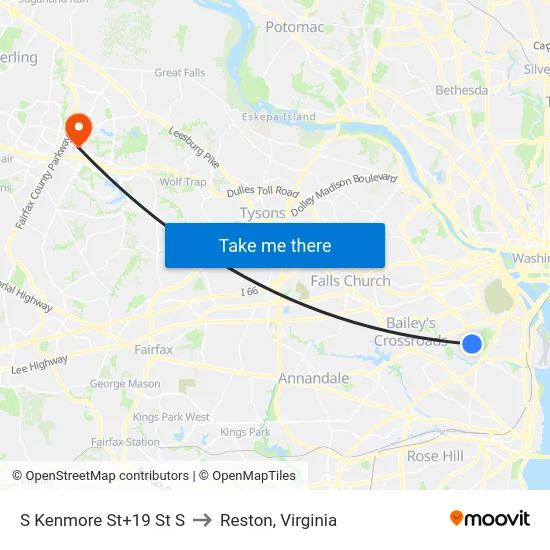 S Kenmore St+19 St S to Reston, Virginia map