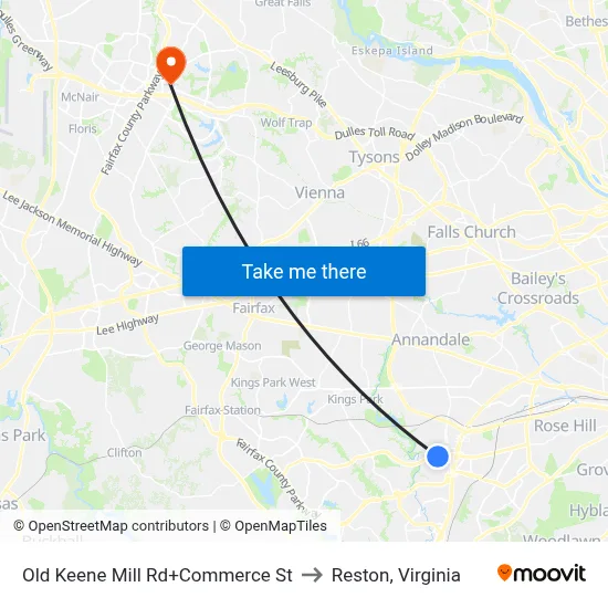 Old Keene Mill Rd+Commerce St to Reston, Virginia map