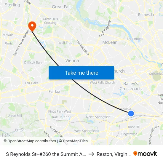 S Reynolds St+#260 the Summit Apt to Reston, Virginia map