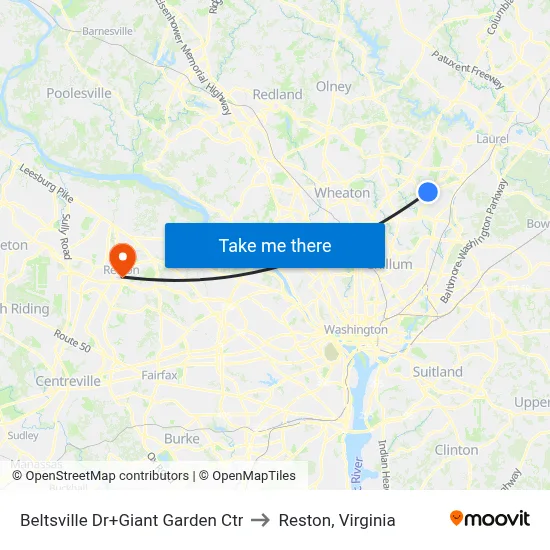 Beltsville Dr+Giant Garden Ctr to Reston, Virginia map