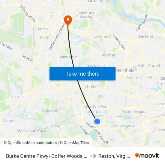 Burke Centre Pkwy+Coffer Woods Rd to Reston, Virginia map