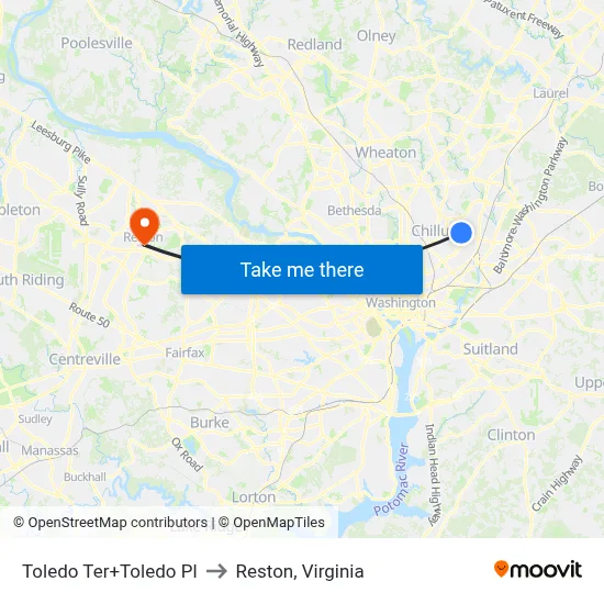 Toledo Ter+Toledo Pl to Reston, Virginia map