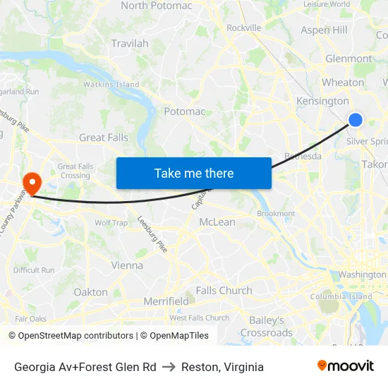 Georgia Av+Forest Glen Rd to Reston, Virginia map