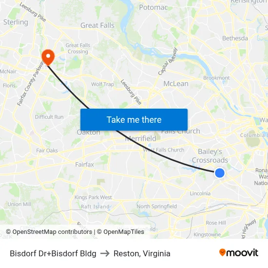 Bisdorf Dr+Bisdorf Bldg to Reston, Virginia map